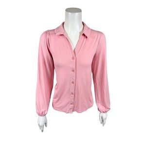 Girl With Curves Women's Regular Knit Button Down Top Quartz Pink Medium Size
